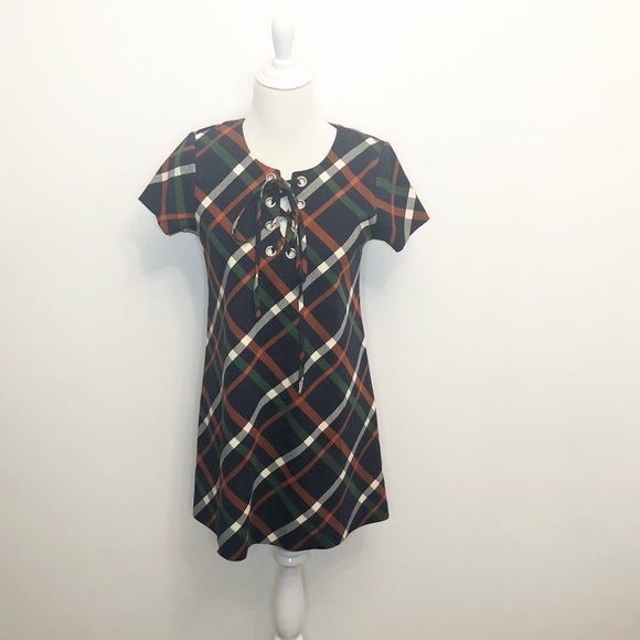 J.O.A LOS ANGELES NAVY PLAID DRESS - Picture 1 of 3